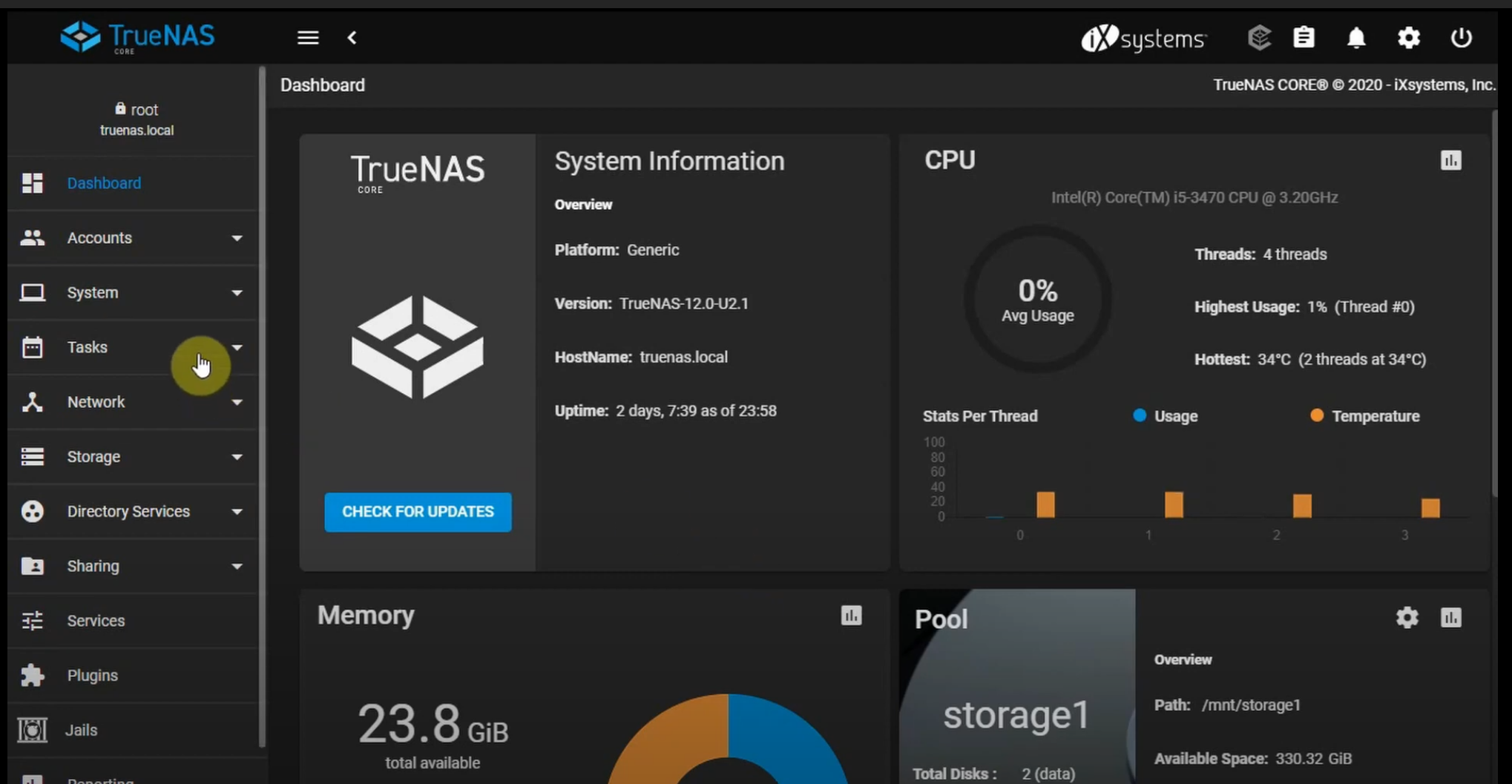 TrueNAS Dashboard